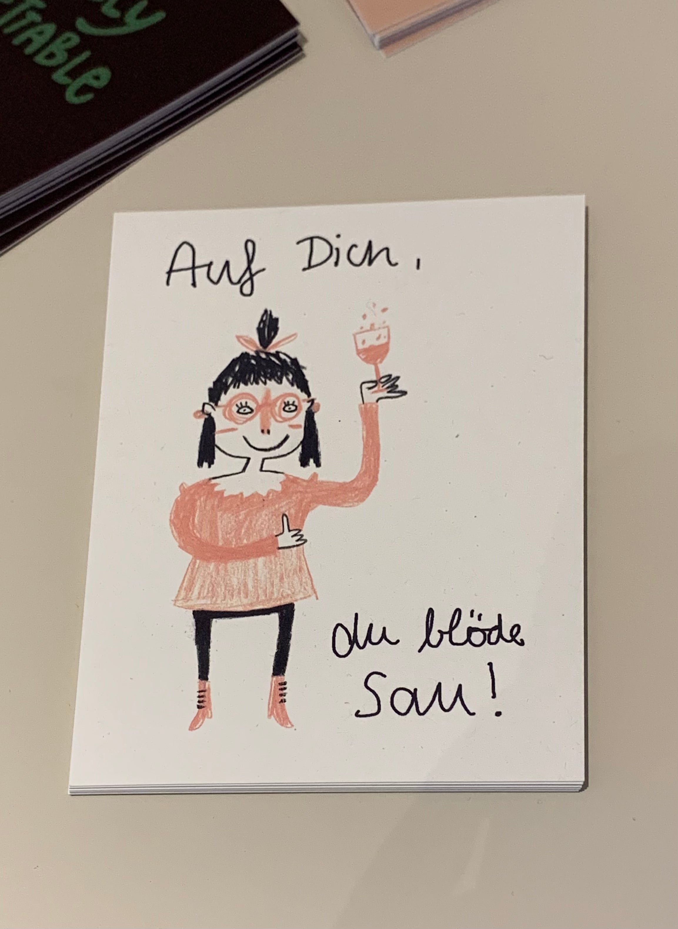 Postkarte Auf dich blöde Sau