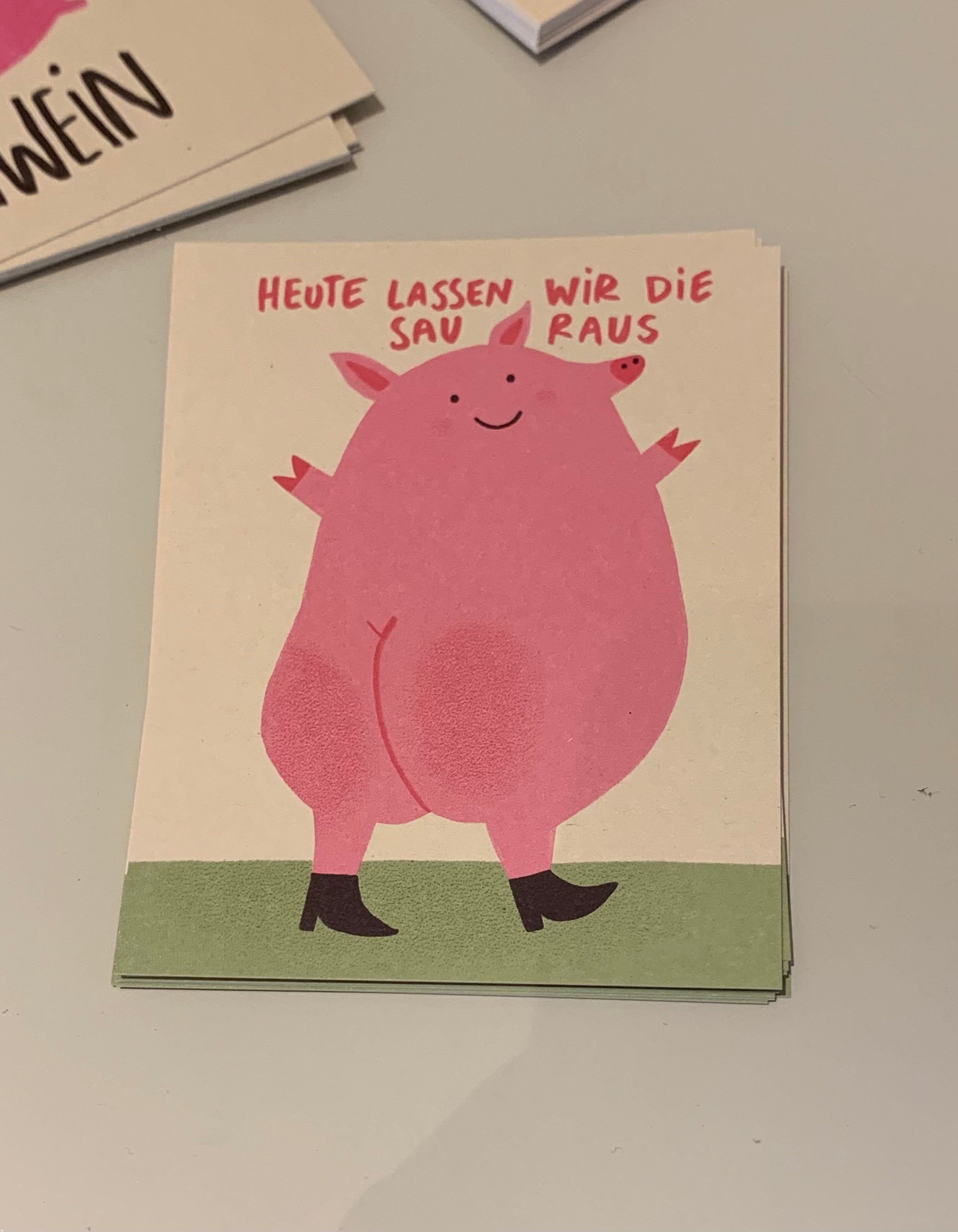 Postkarte Heute lassen wir die Sau raus